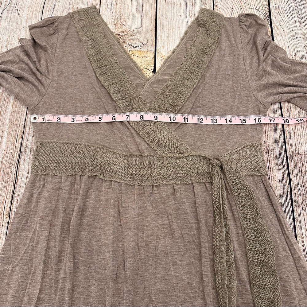 Soft Surroundings Tan Maxi Dress Size Small Boho Comfort Crochet Wrap Soft Cozy - Picture 3 of 7